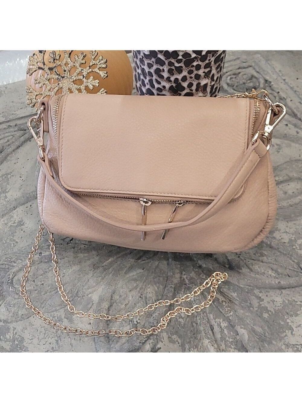 DANIER NUDE LEATHER CROSSBODY CHAIN BAG PURSE